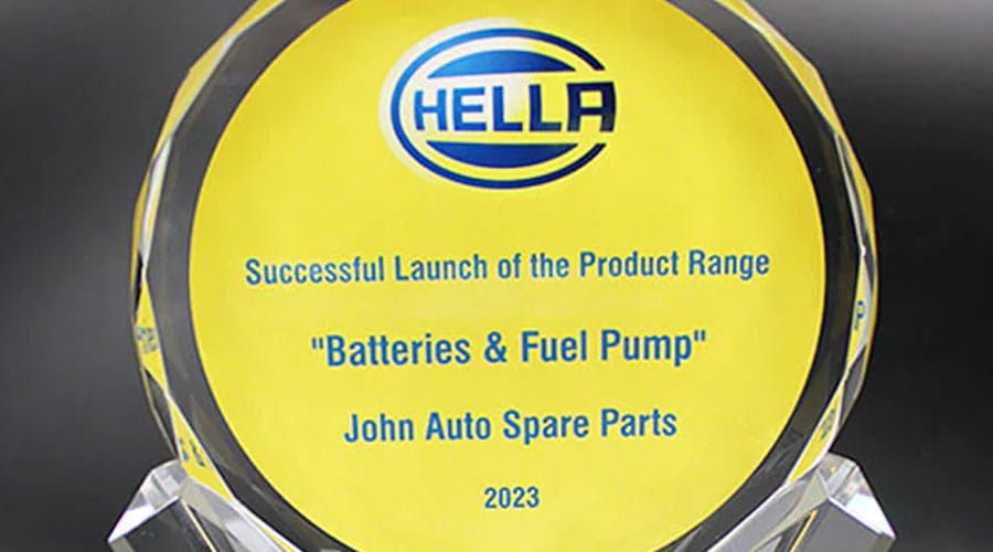 Honored by Hella UAE for Successful Launch of “Batteries and Fuel Pump” Product Range in 2023 John Auto Spare Parts Co. LLC.